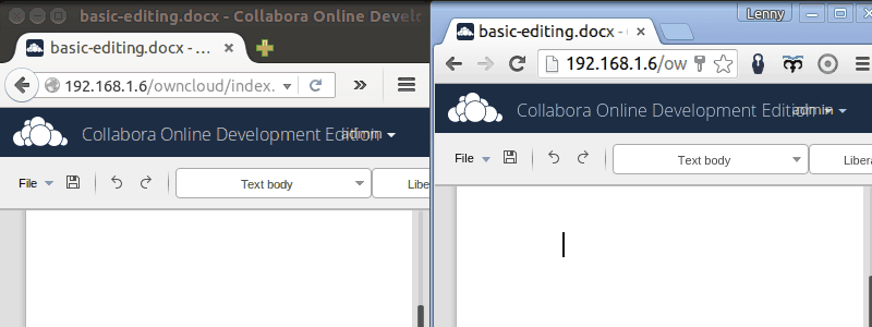 Shared editing in Collabora Online between two users