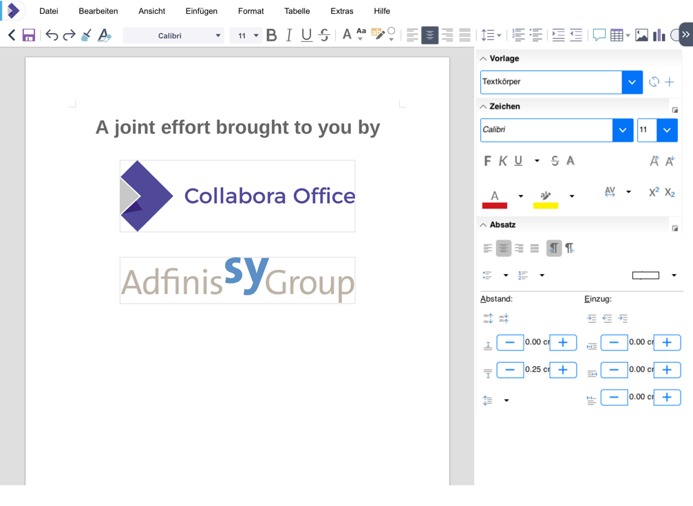 Composing texts in Collabora Office iOS.