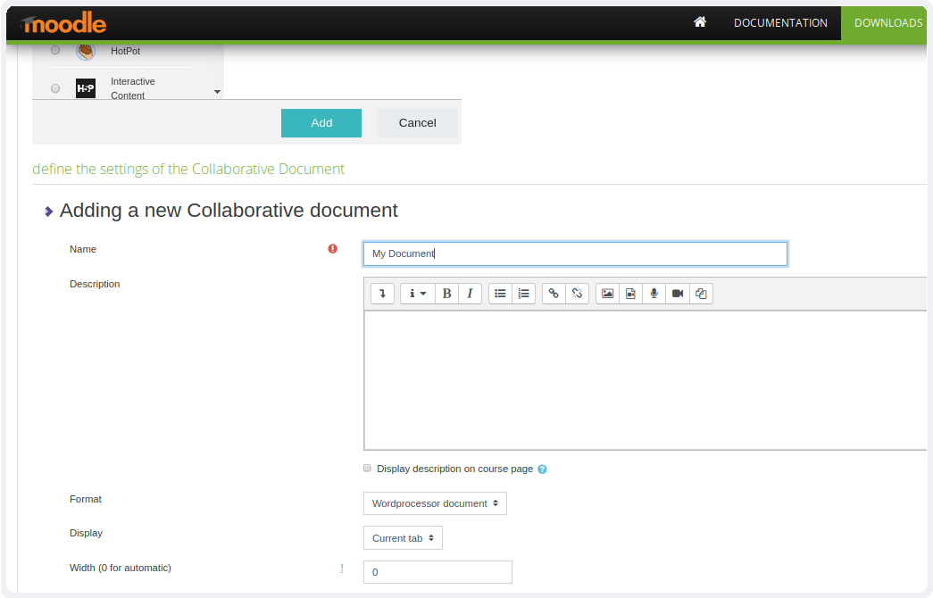 Collabora Online Plugin for Moodle - Add and chose document type