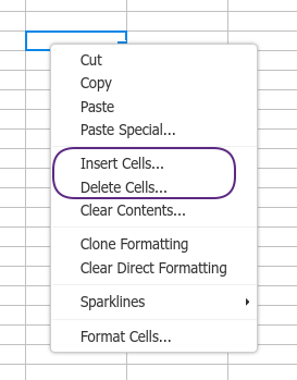 Calc cell context menu