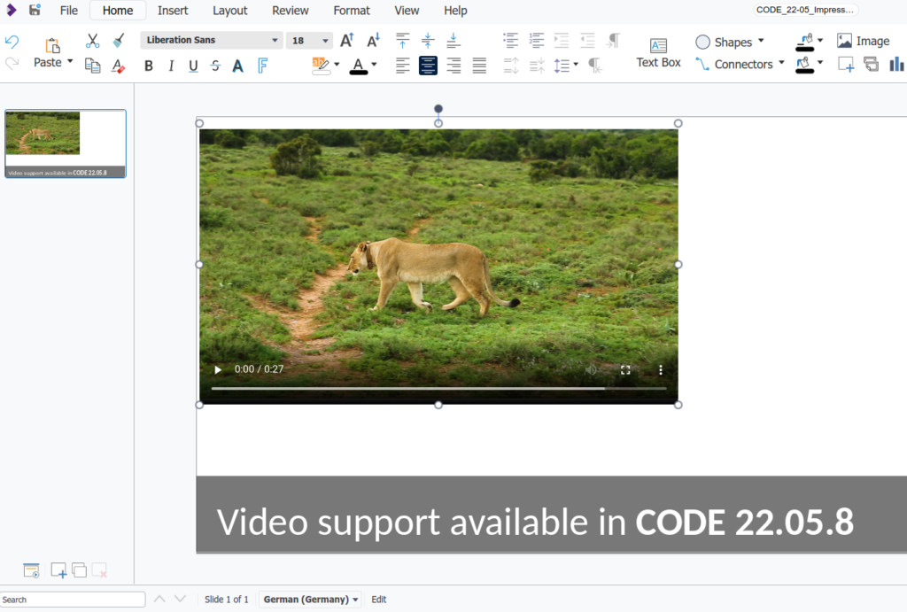 Video support in CODE 22.05.8