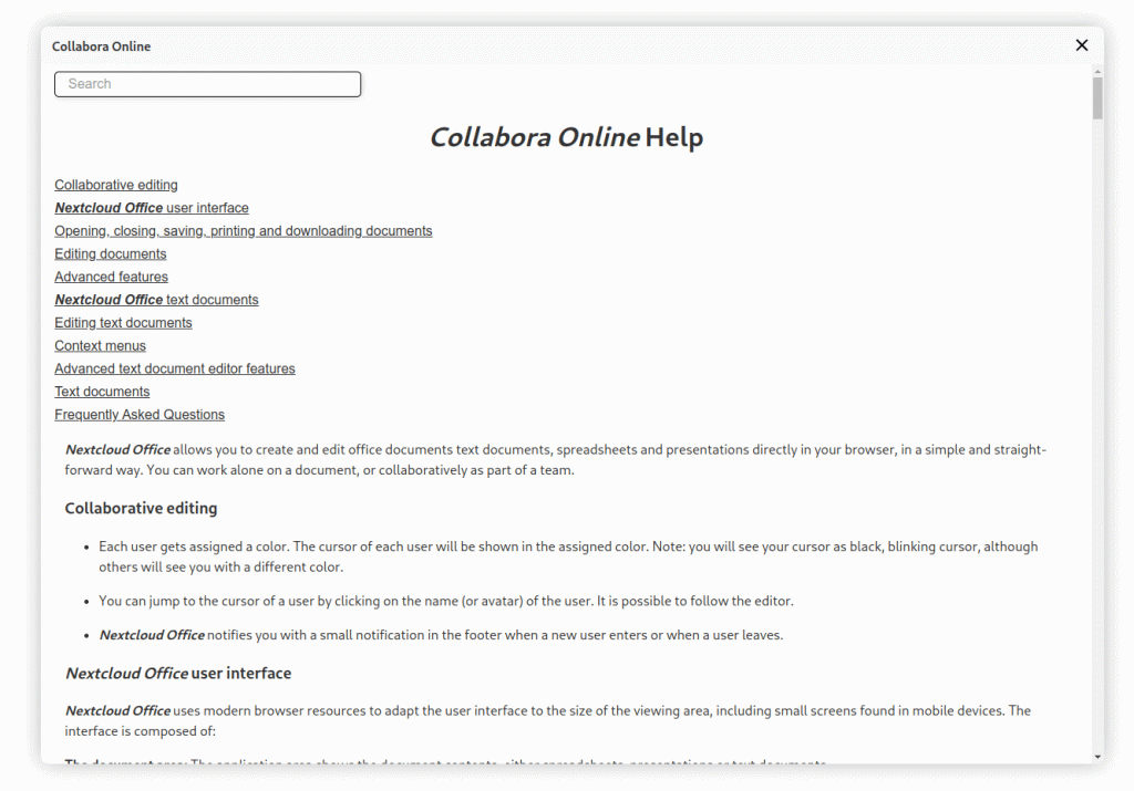 Collabora Online 23.05 now with searchable help dialog